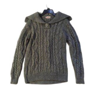 Vintage 90s Mistral Gray Cable Knit Shawl Collar Sweater